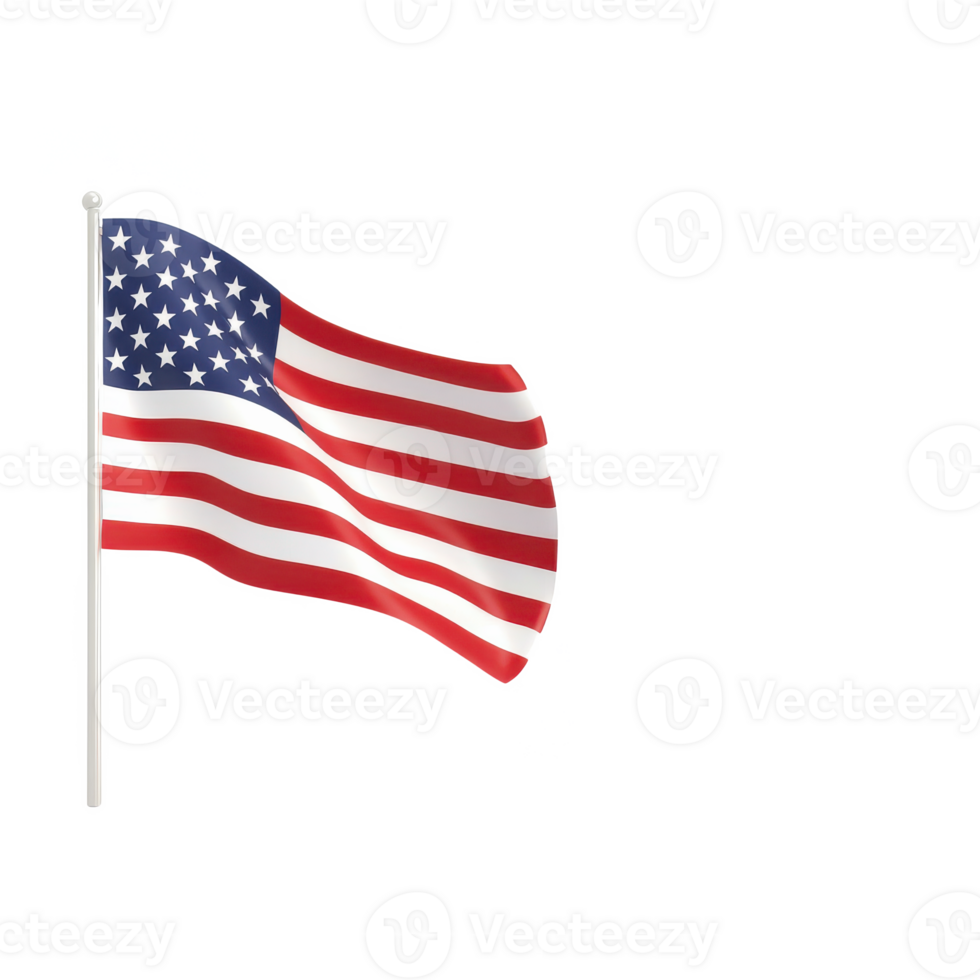 American flag waving proudly against a white background. png