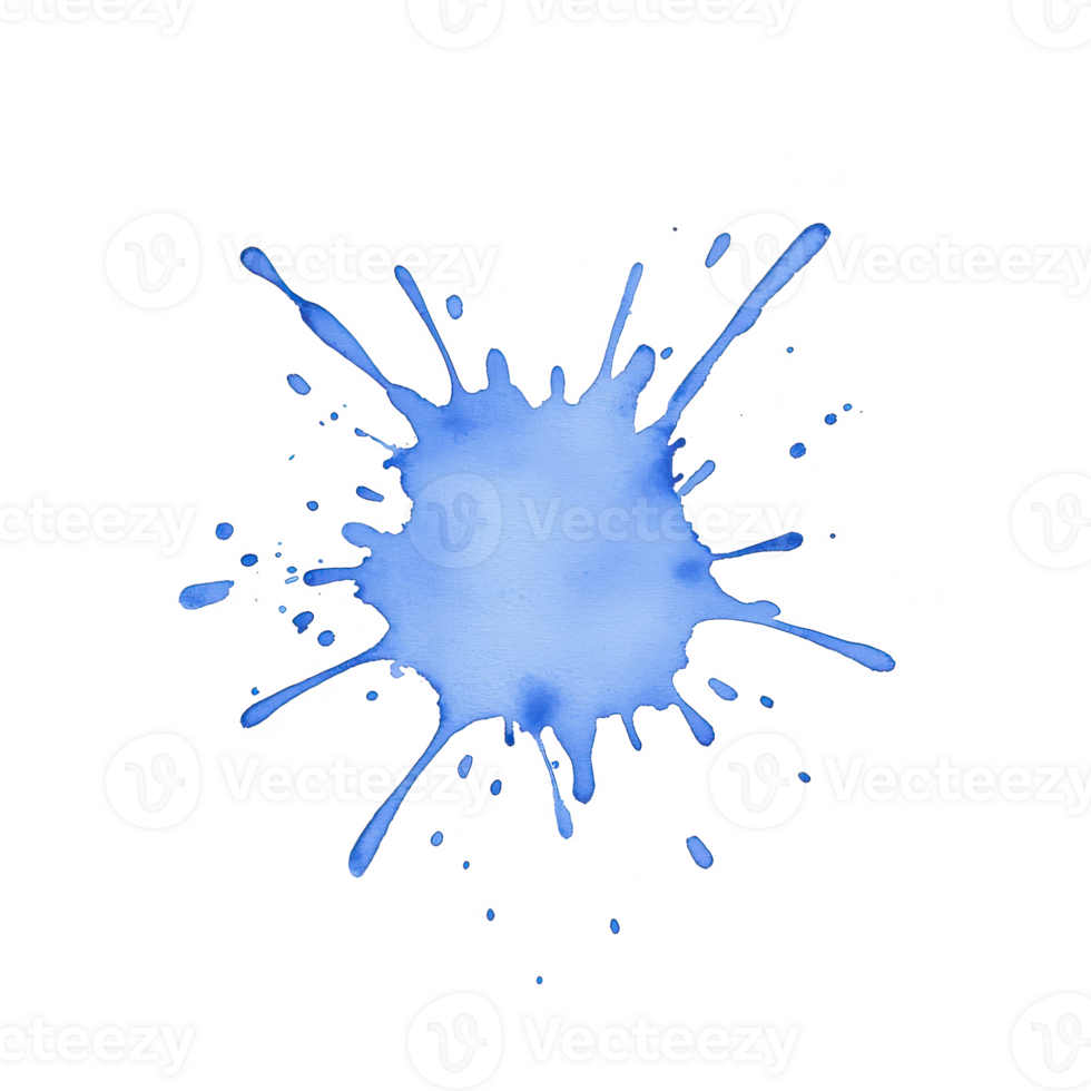 Blue ink splash on a white isolated background, perfect for creative projects and artistic designs. png