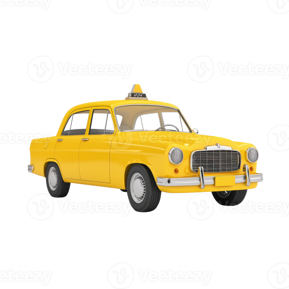 Classic yellow taxi car on a white isolated background, perfect for urban and travel themed projects. png