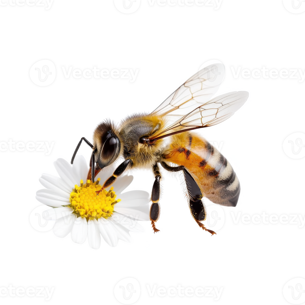Bee on a daisy, capturing the beauty of nature's pollinators in action. png