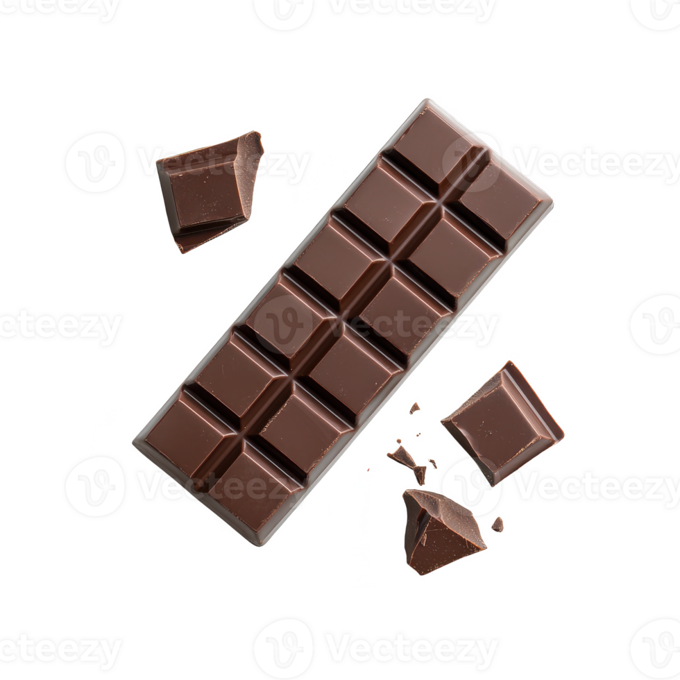 Chocolate bar with broken pieces, isolated on white background. png