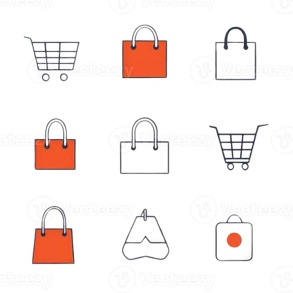Collection of shopping icons in various styles, perfect for e-commerce and marketing materials, on white background. png
