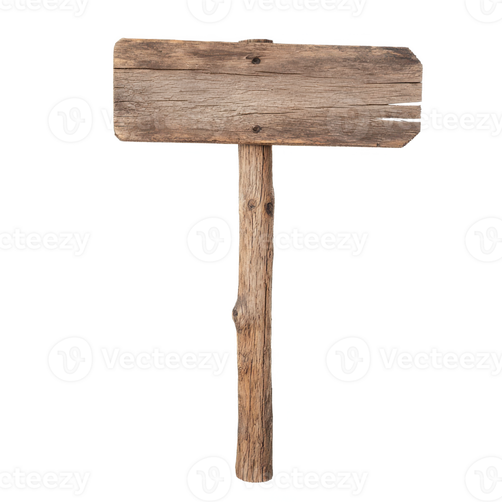 Old wooden sign on a white isolated background, perfect for designs or indications. png