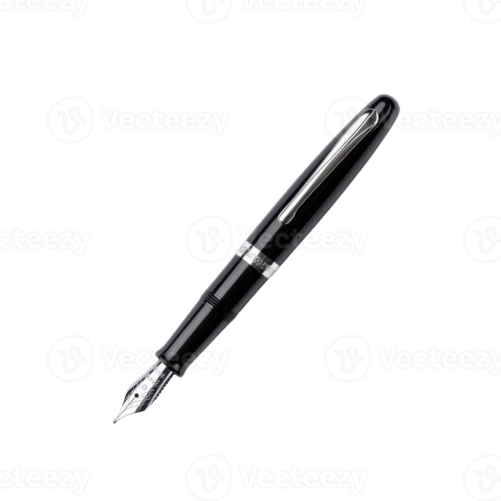 Elegant black fountain pen, ideal for writing and signing documents, on a white isolated background. png