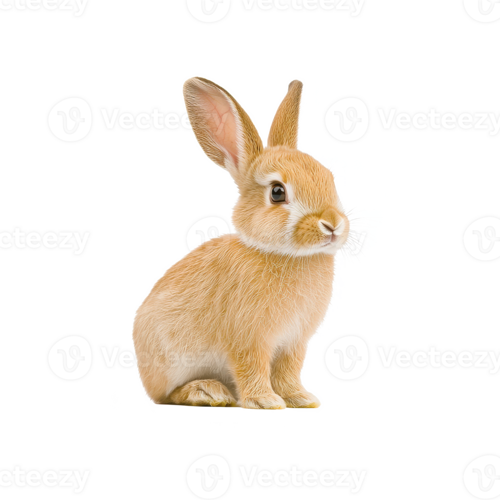 Cute brown rabbit sitting on a white isolated background, perfect for nature-related projects. png