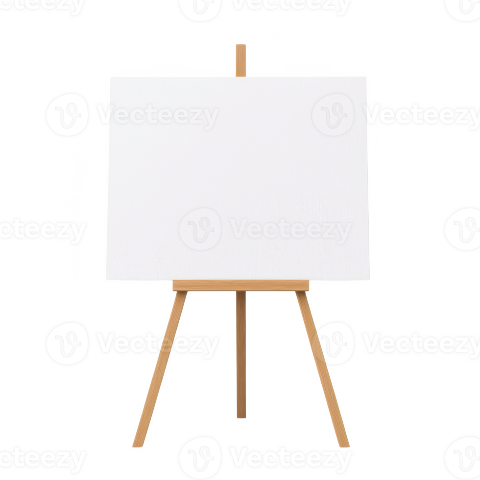 Empty canvas on a wooden easel, perfect for showcasing artwork or creative projects, isolated on white background. png