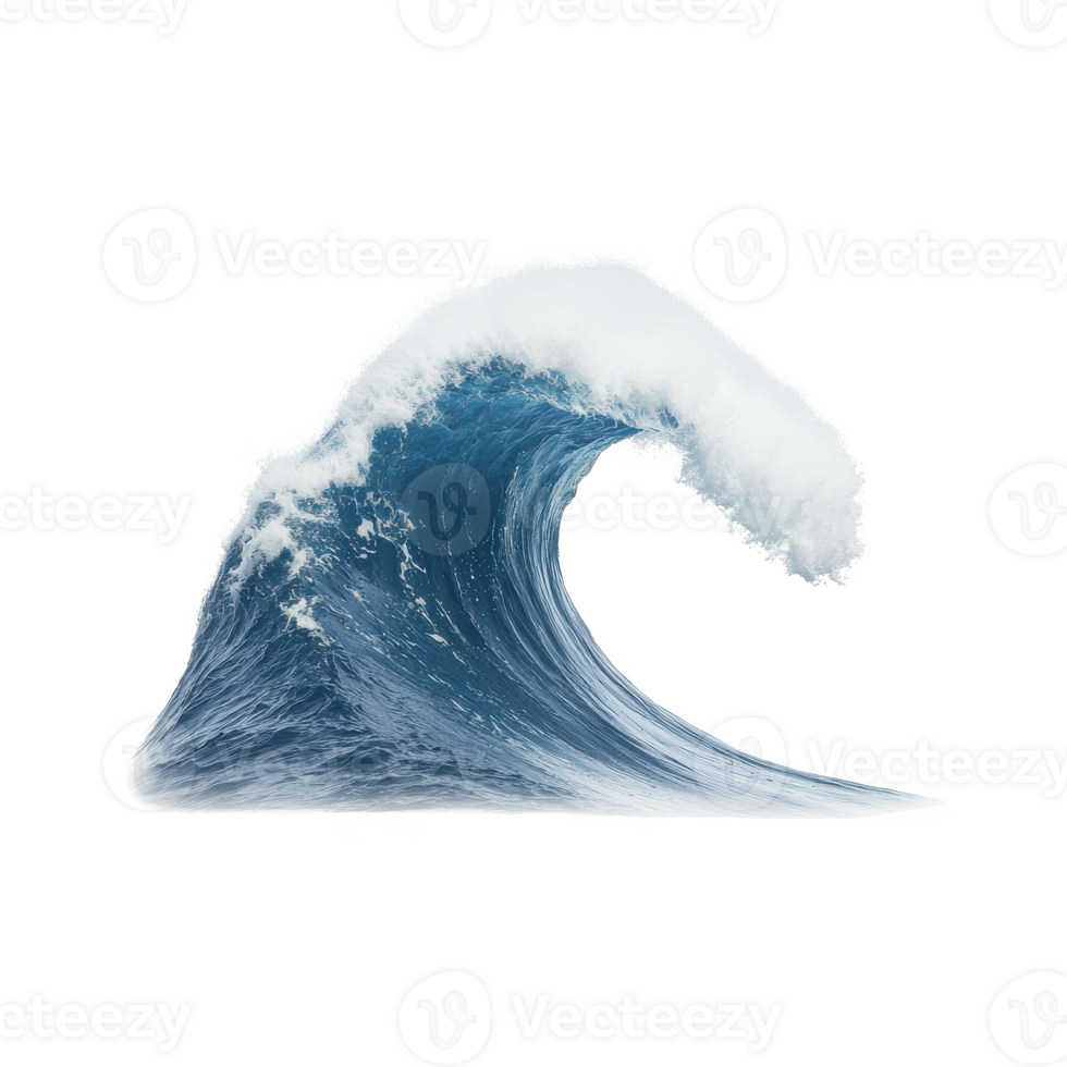 Dynamic ocean wave with frothy crest, isolated on white background, representing nature's power and beauty. png