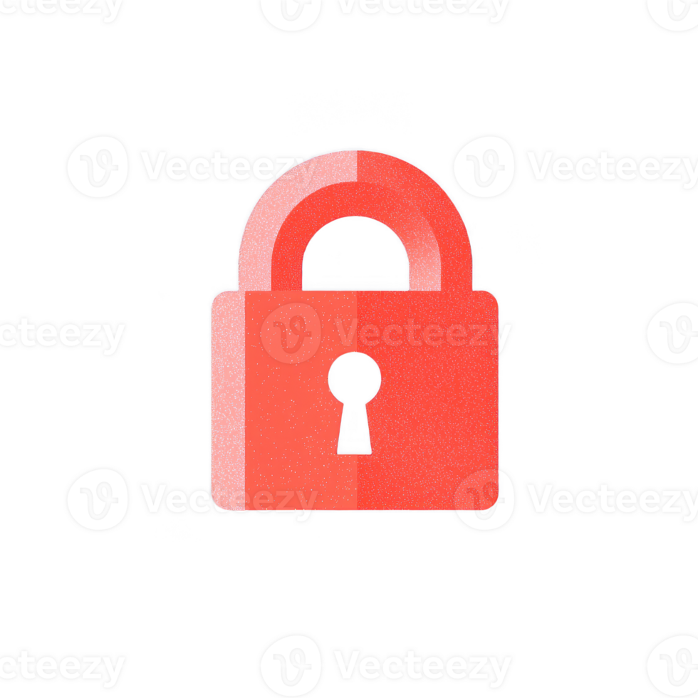 Red padlock icon, symbolizing security and privacy on a white isolated background. png
