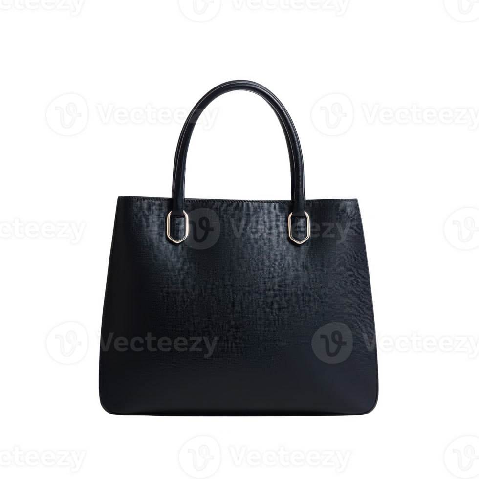 Elegant black tote bag with stylish handles, perfect for daily use or special occasions, on a white isolated background. png