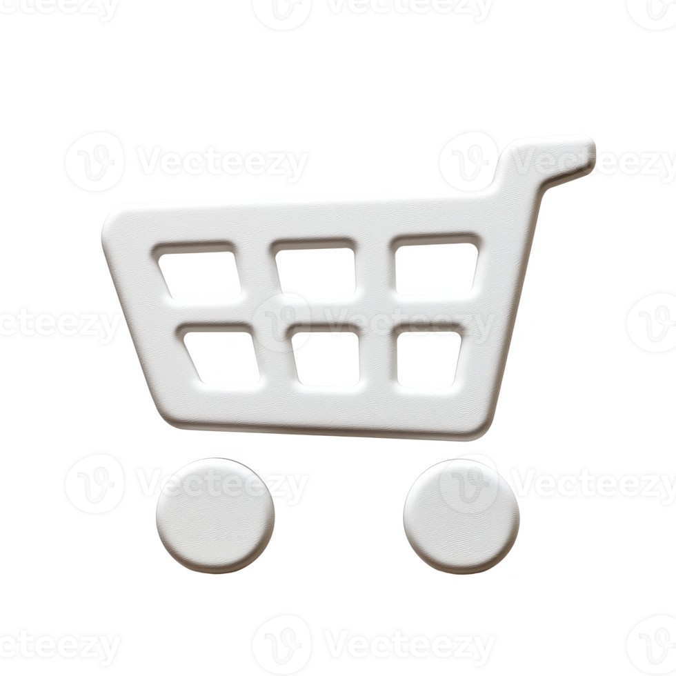 White shopping cart icon on a white isolated background, representing online shopping and retail. png