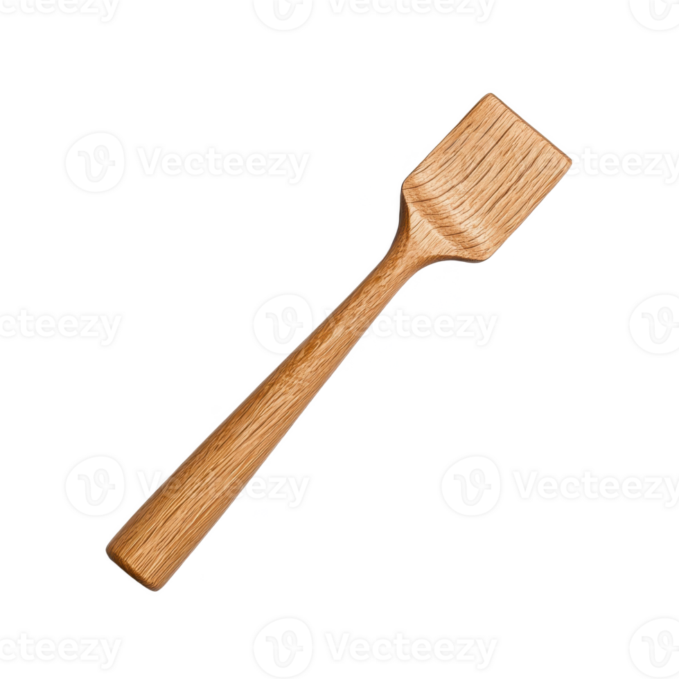 Wooden spatula with a flat head and long handle, perfect for cooking and baking, isolated on a white background. png