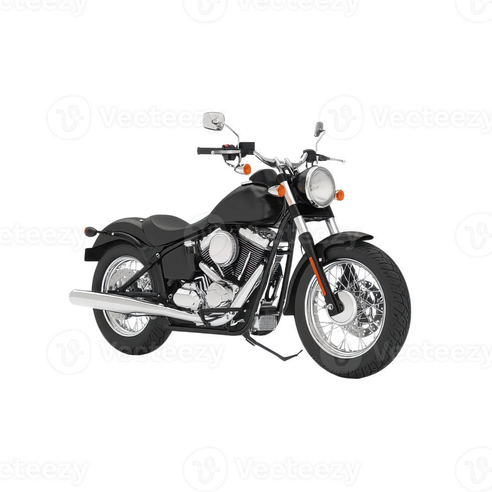 Stylish black motorcycle on a white isolated background, perfect for automotive or lifestyle themes. png