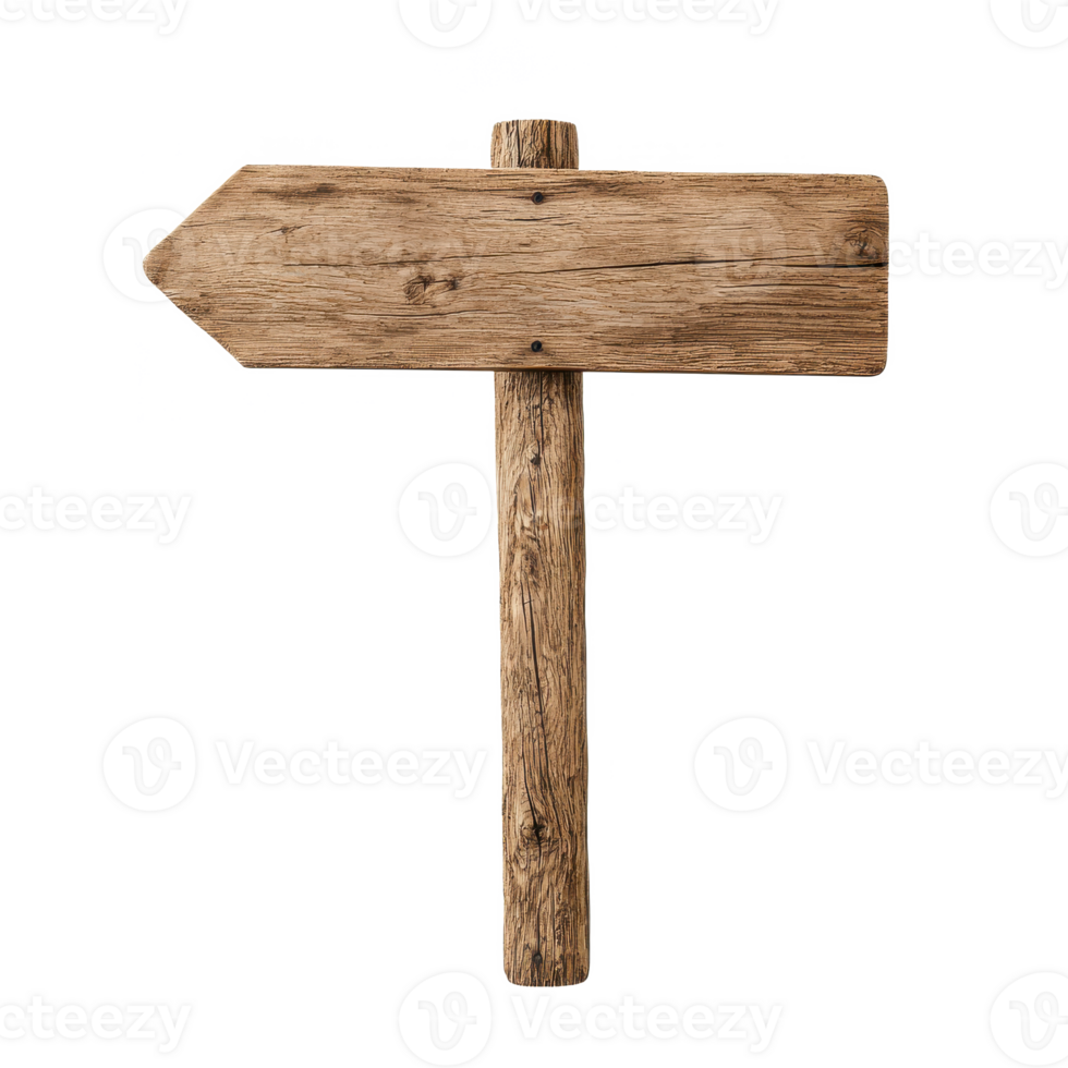 Wooden directional sign, white isolated background. png