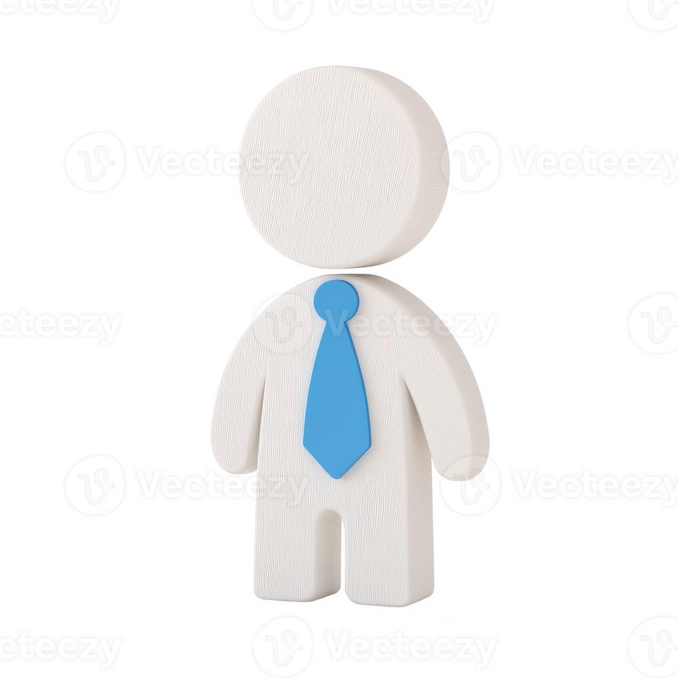 Stylized wooden figure in business attire with a blue tie, on a white isolated background. png