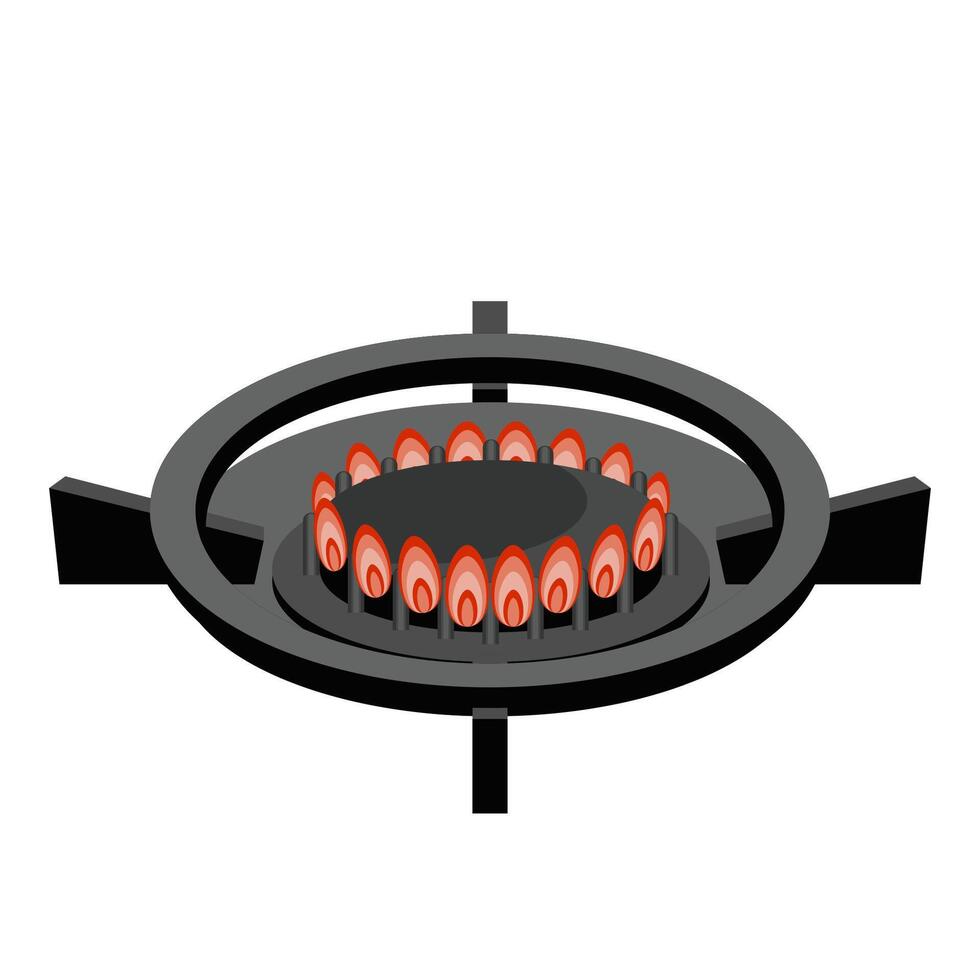 Gas stove with fire on cartoon illustration image vector