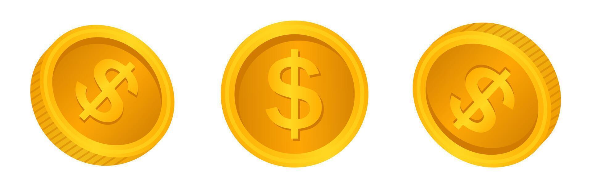 Golden coin illustration in three different angle vector