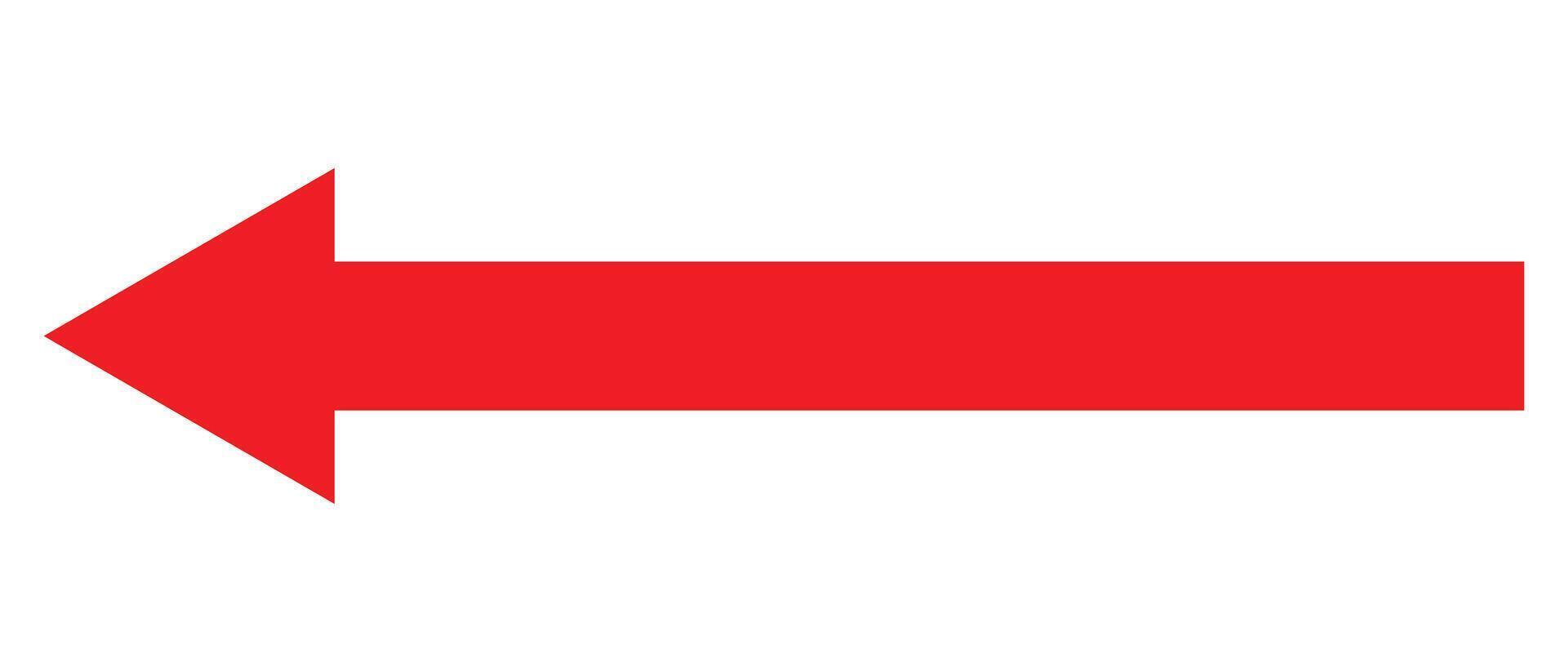 Left arrow icon. Red arrow to the left , isolated on white background. Red large forward or left pointing solid long arrow icon sketched as symbol. vector