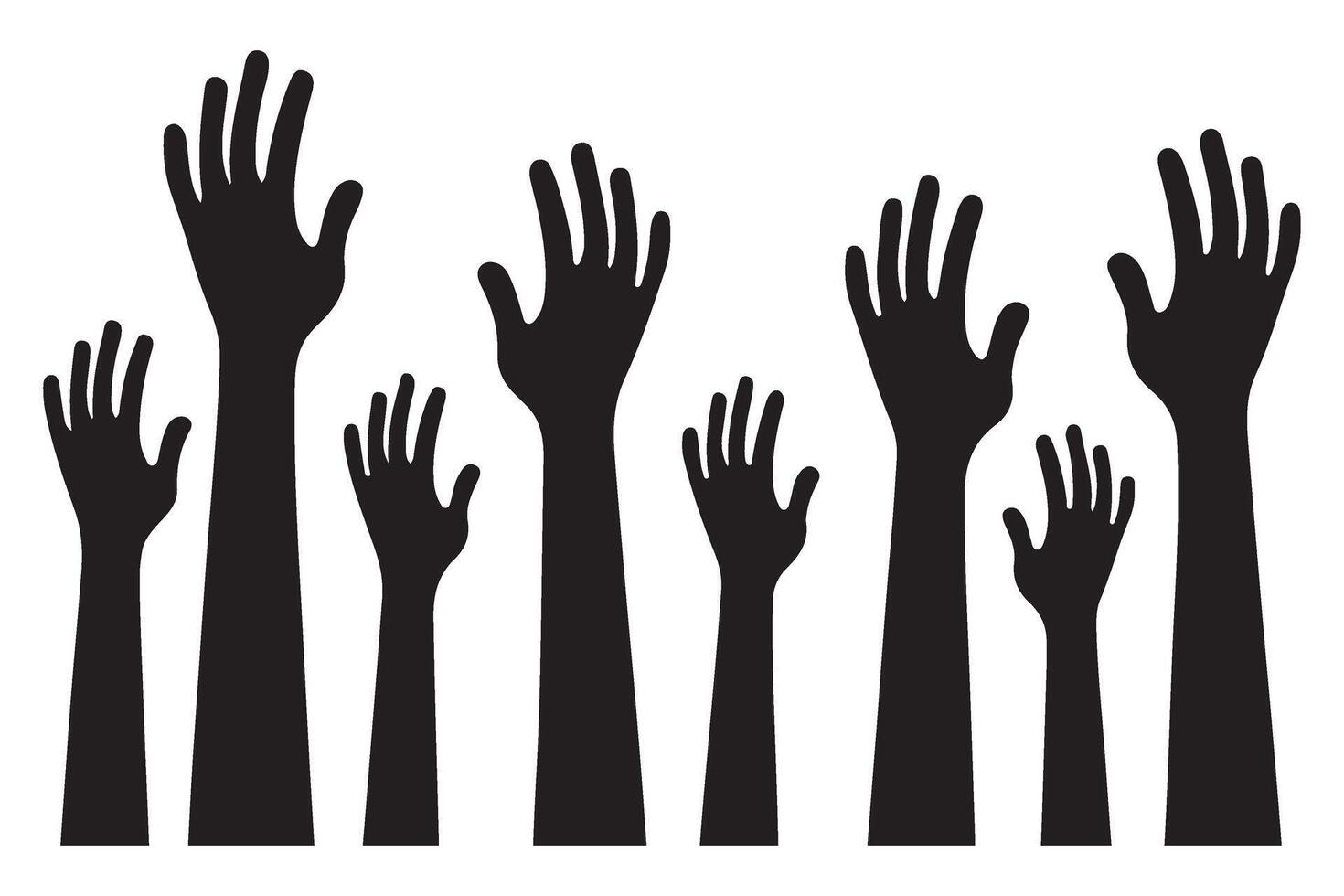 Multiple Hands Silhouette Raised in Unison vector