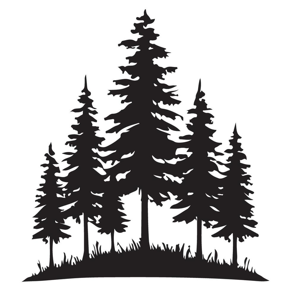 Group of Majestic Evergreen Trees Silhouette vector