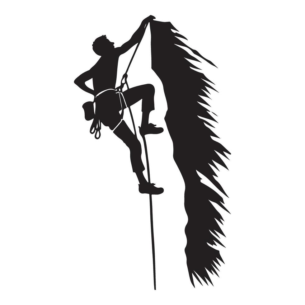 Silhouette of a Climber Scaling a Rugged Mountainside vector
