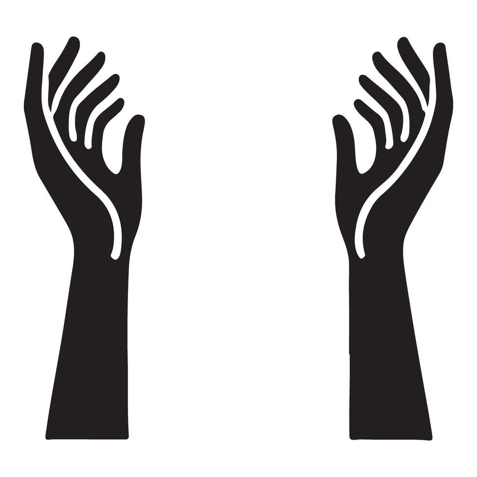 Pair of Elegant Black Silhouette Hands Reaching Upward vector