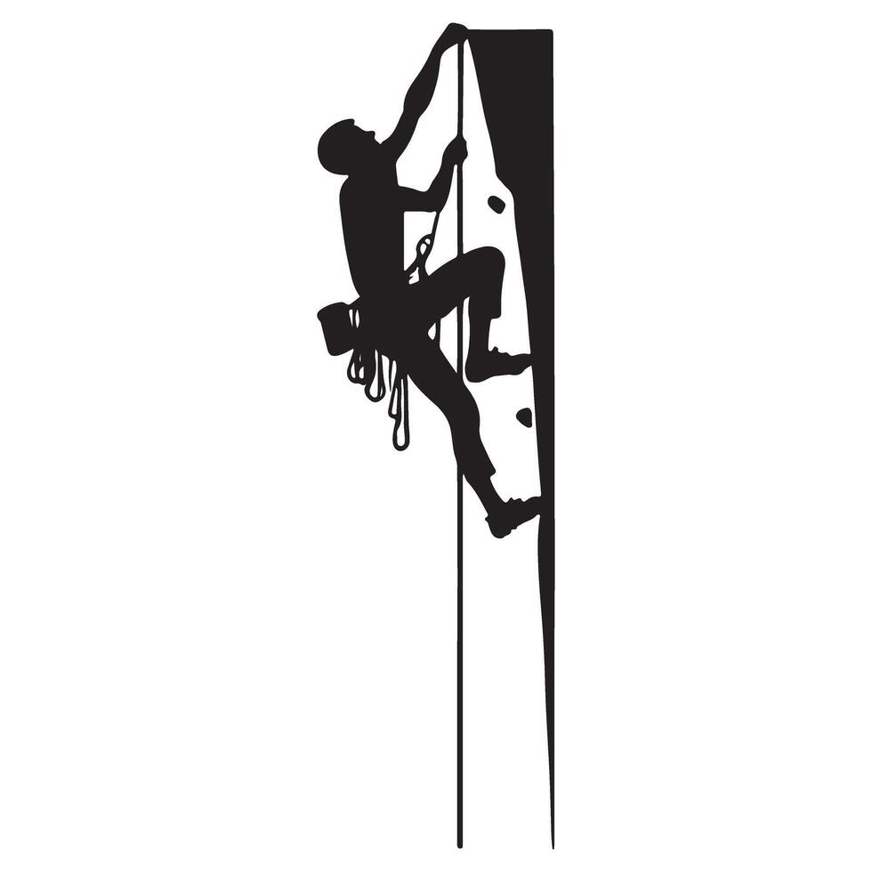 Adventurous Rock Climber Silhouette Scaling a Steep Cliff vector