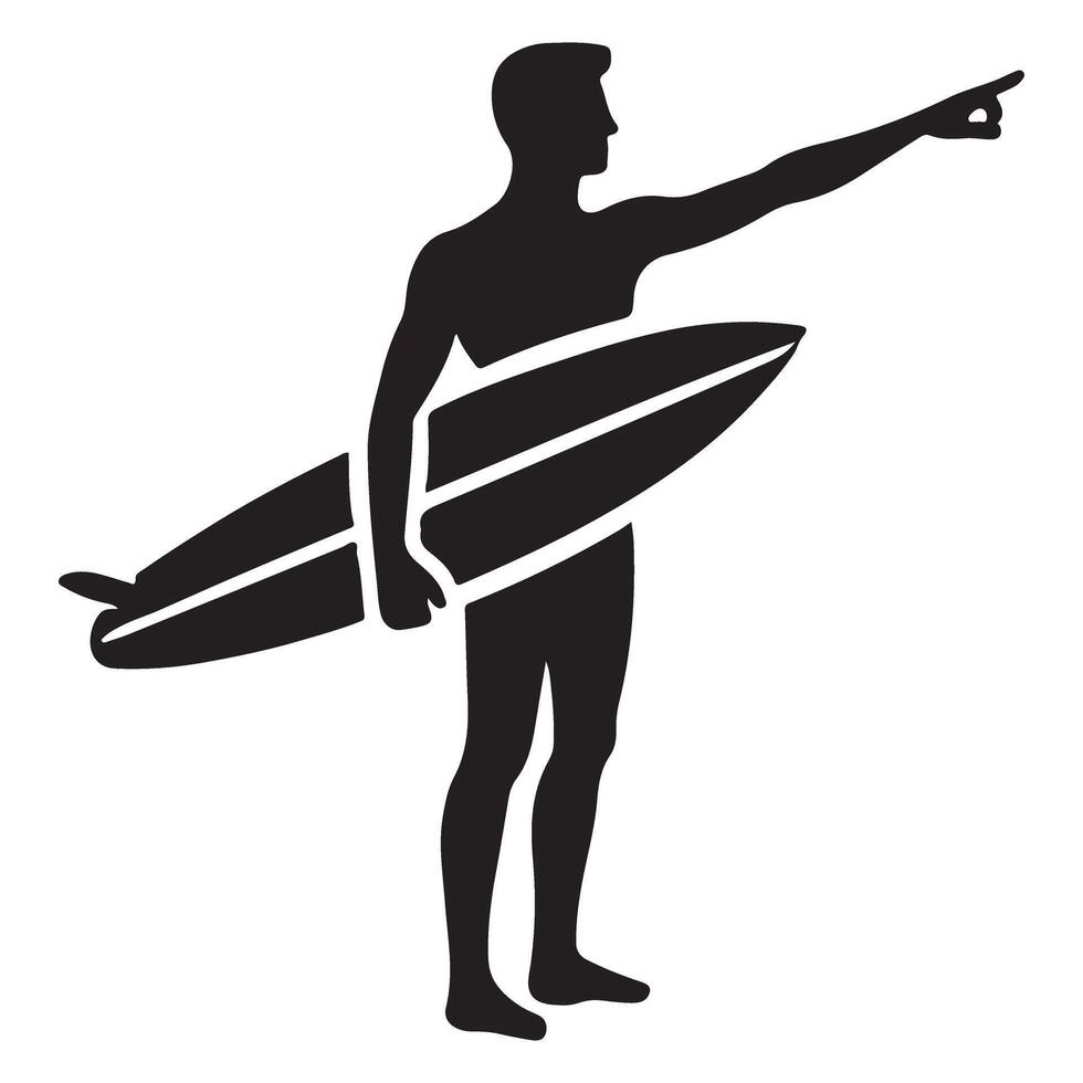Surfer Silhouette Pointing at the Ocean Illustration vector