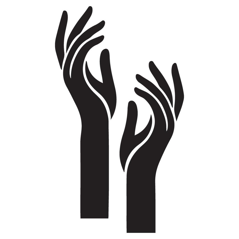 Pair of Graceful Black Silhouette Hands Reaching Up vector