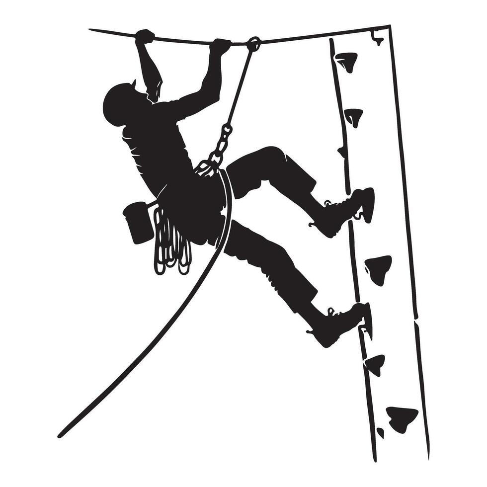 Silhouette of a Climber Ascending a Rock Face vector