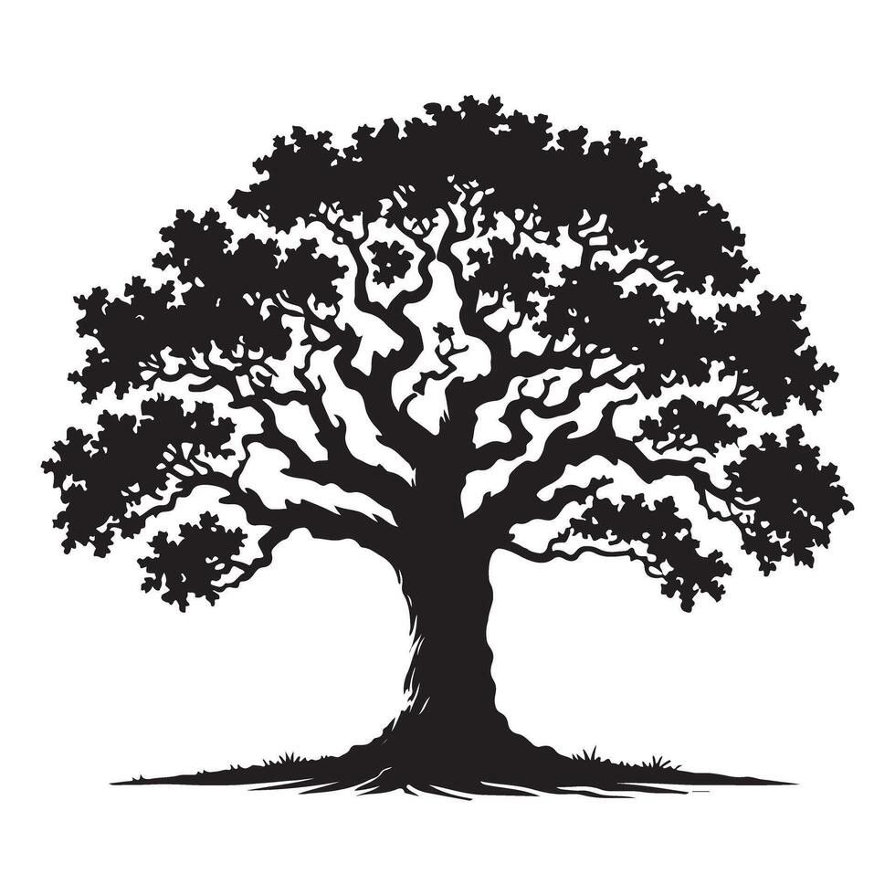 Ancient Mighty Oak Tree Silhouette Illustration vector