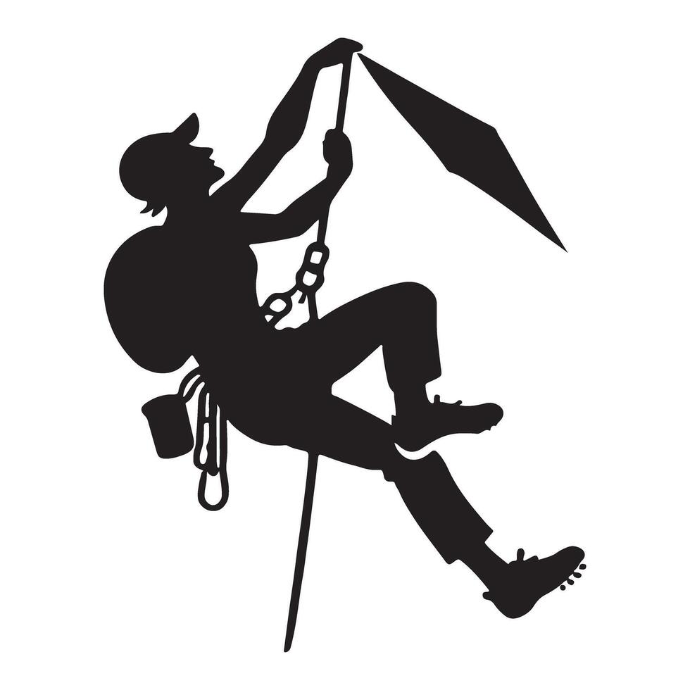 Silhouette of a Climber Scaling a Rocky Peak vector