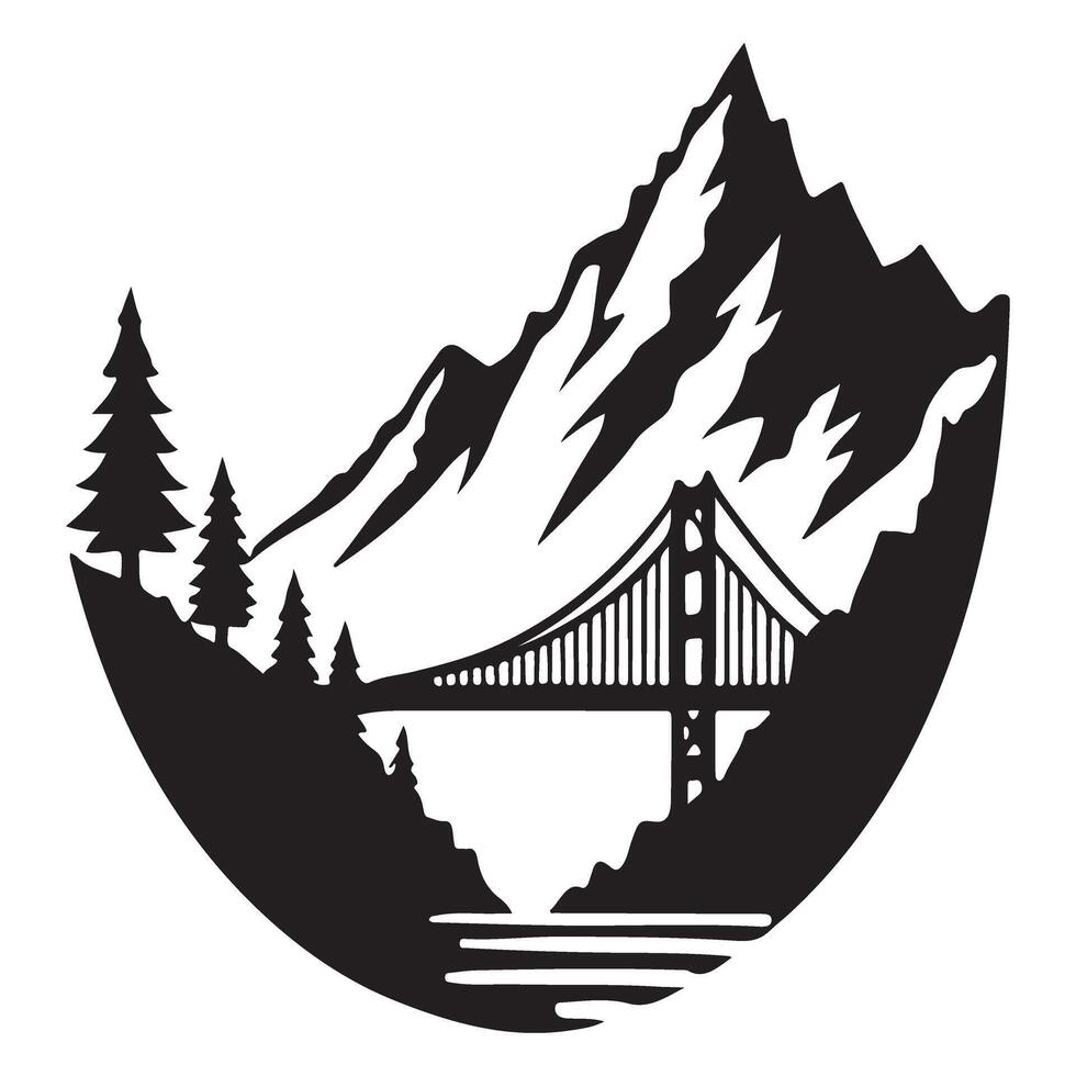 Iconic Golden Gate Bridge and Mountain Silhouette vector