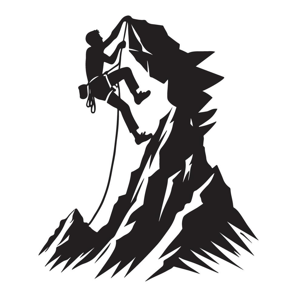 Silhouette of a Climber Scaling a Dramatic Peak vector