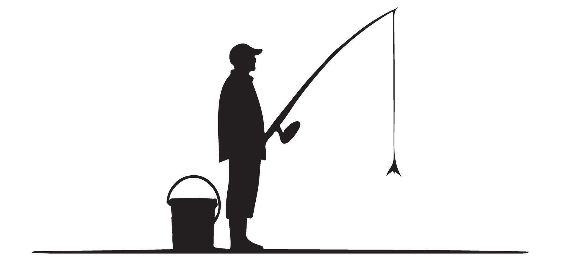 Silhouette of a Fisherman with a Fishing Rod Illustration vector