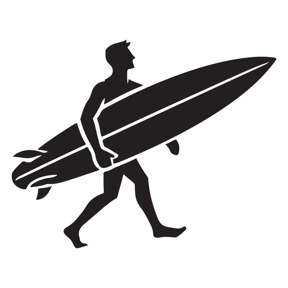 Walking Surfer Silhouette Carrying Surfboard Illustration vector