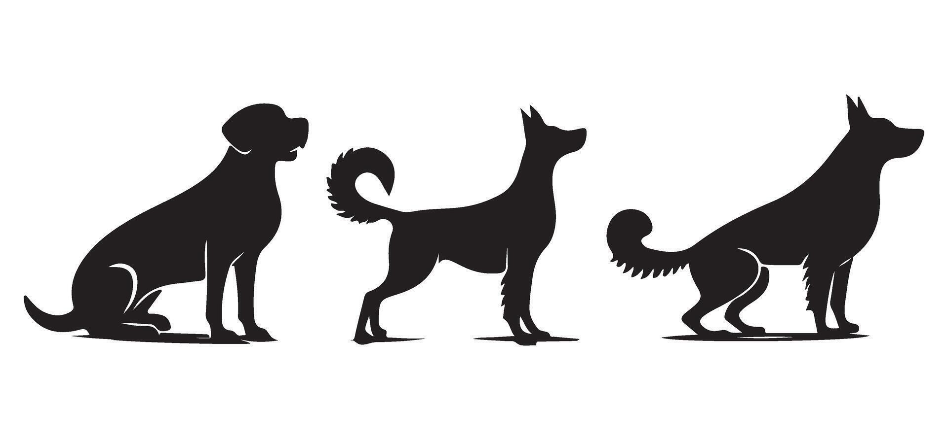 Three Diverse Dog Breeds Black Silhouette Illustrations vector