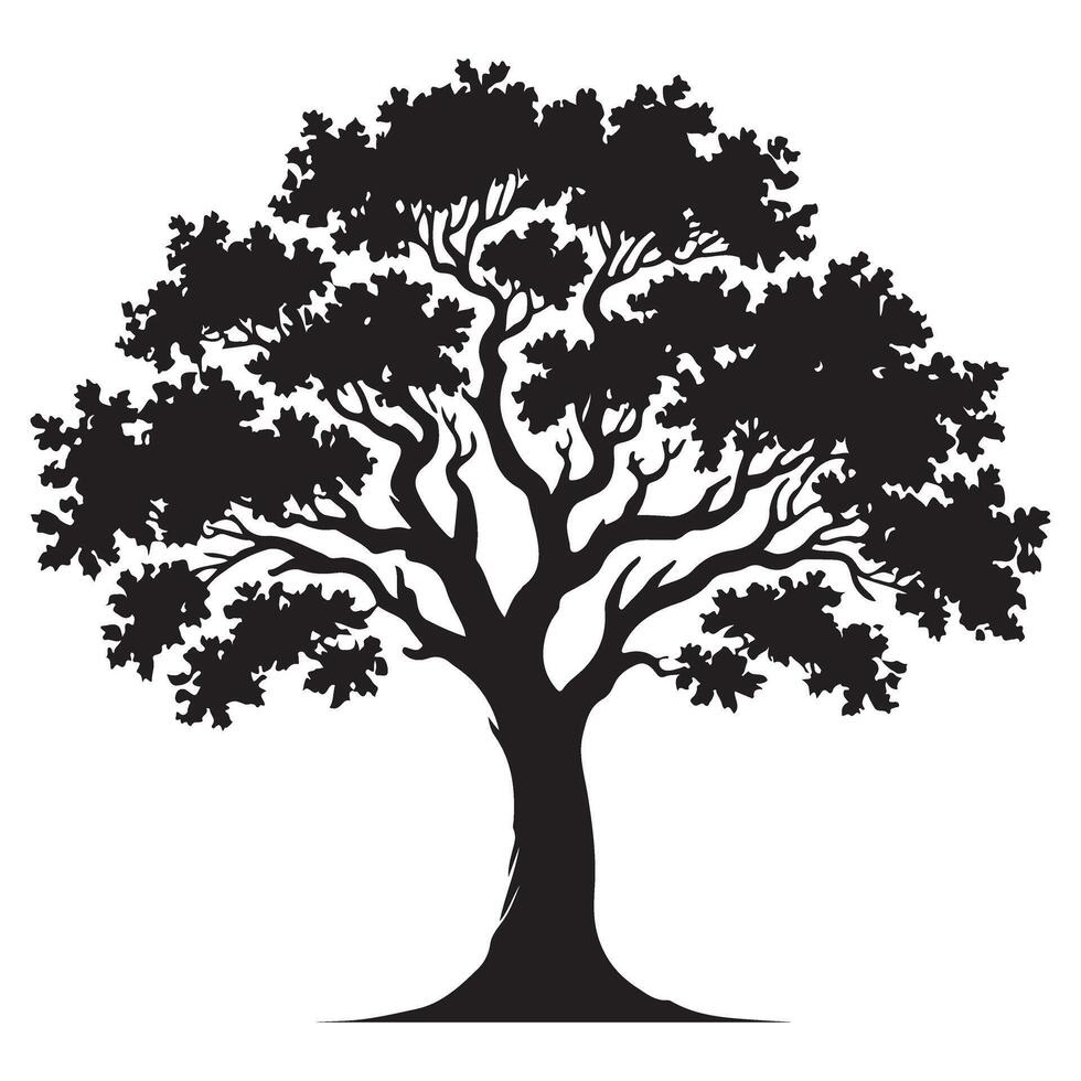 Single Large Oak Tree Silhouette Illustration vector
