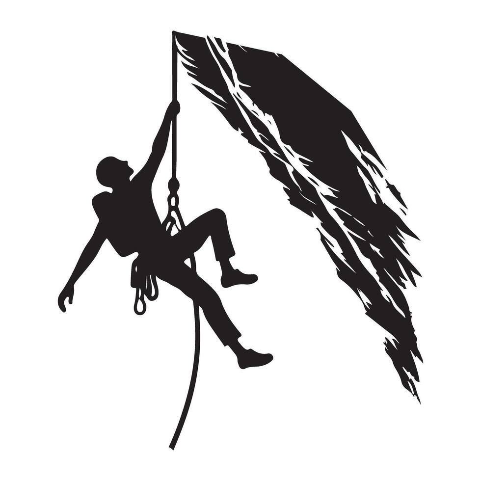 Silhouette of a Climber Hanging from a Steep Rock Face vector