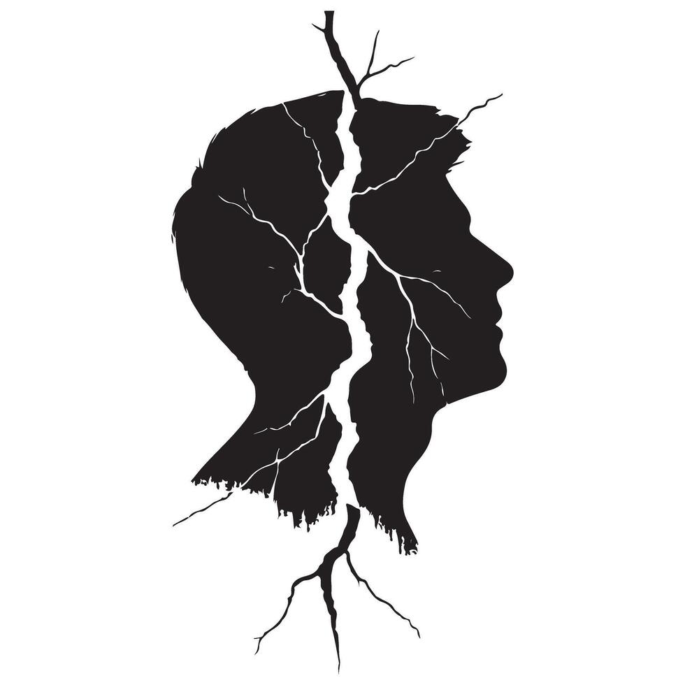 Distressed Mind Silhouette Illustration Depicting Mental Health vector