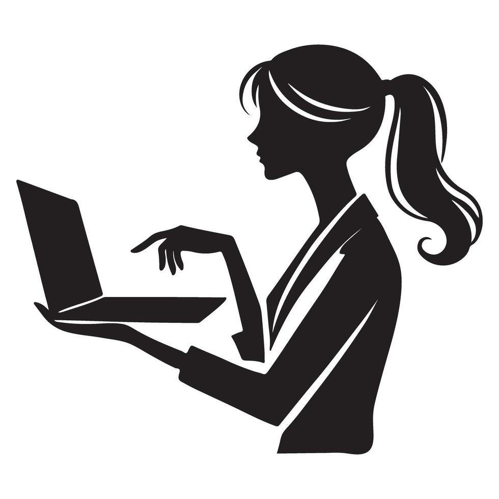 Silhouette of a Businesswoman Working on a Laptop design vector