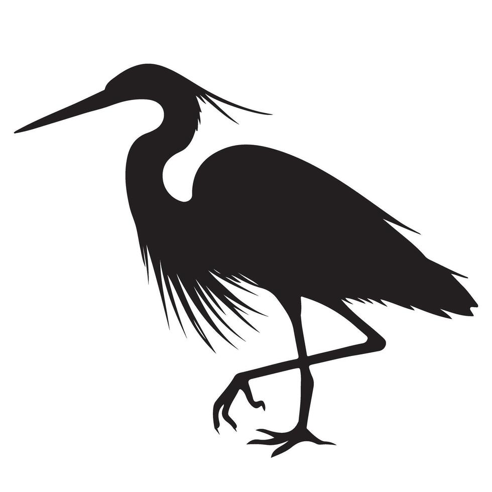 Silhouette of a Heron Bird in a Natural Pose vector