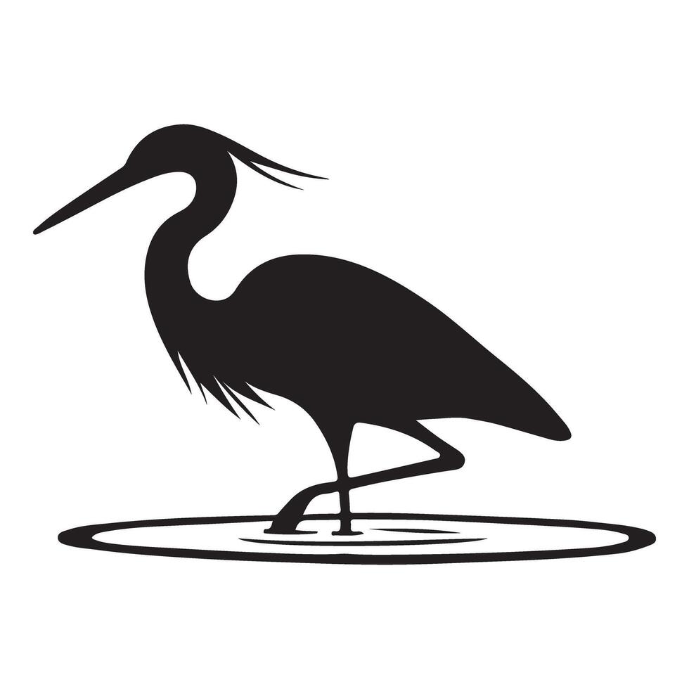 Silhouette of a Heron Wading Gracefully in the Water vector