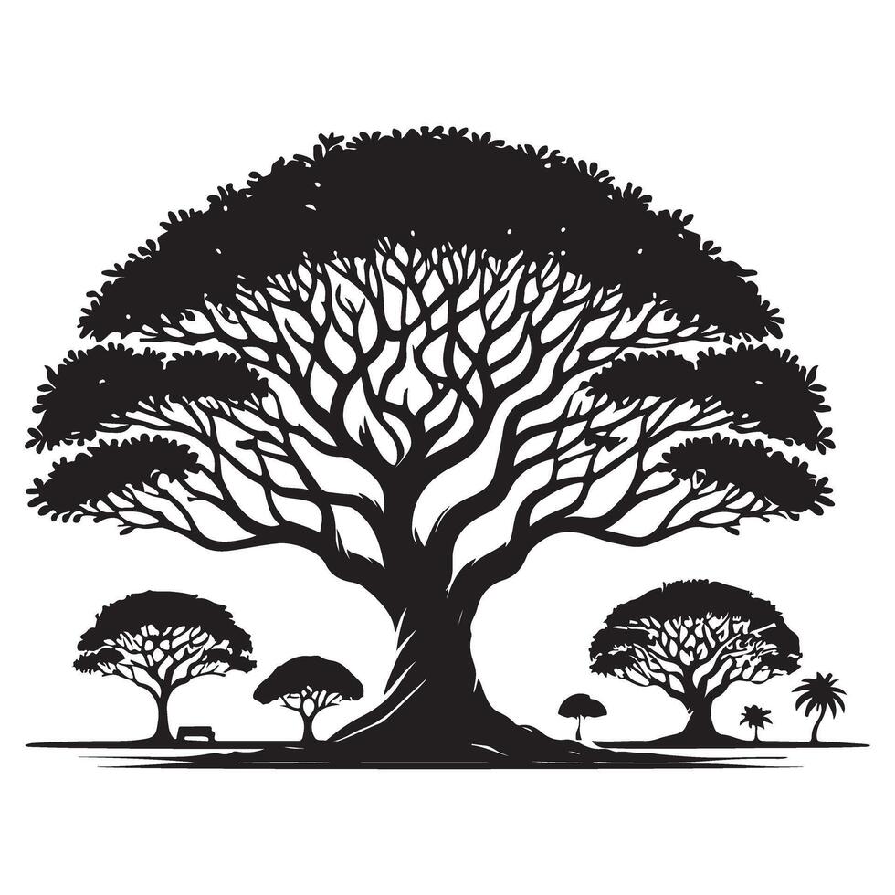Majestic African Savanna Tree Silhouette Illustration vector