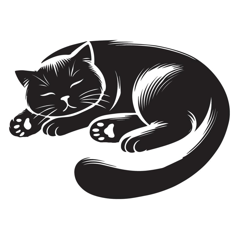 Sleeping Cat Silhouette with Swirling Tail Illustration vector