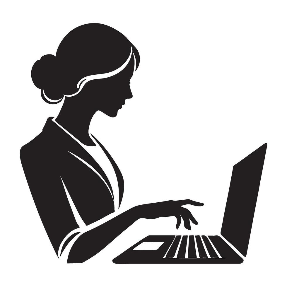 Businesswoman Silhouette Working on Laptop Professional at Work vector