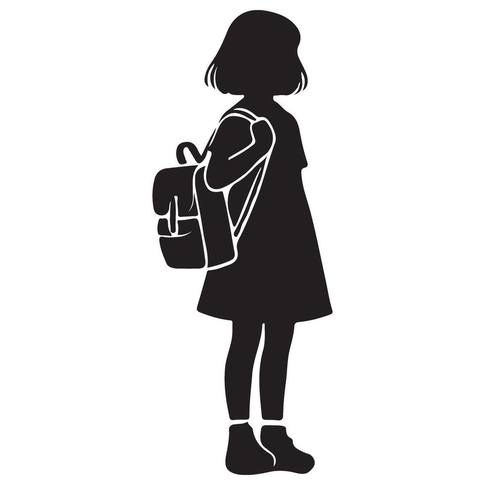 Schoolgirl Silhouette with Backpack Student Going to Class vector