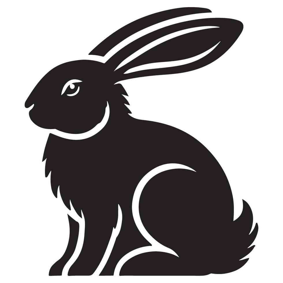 Rabbit Silhouette Illustration Sitting Hare Peaceful Posture vector