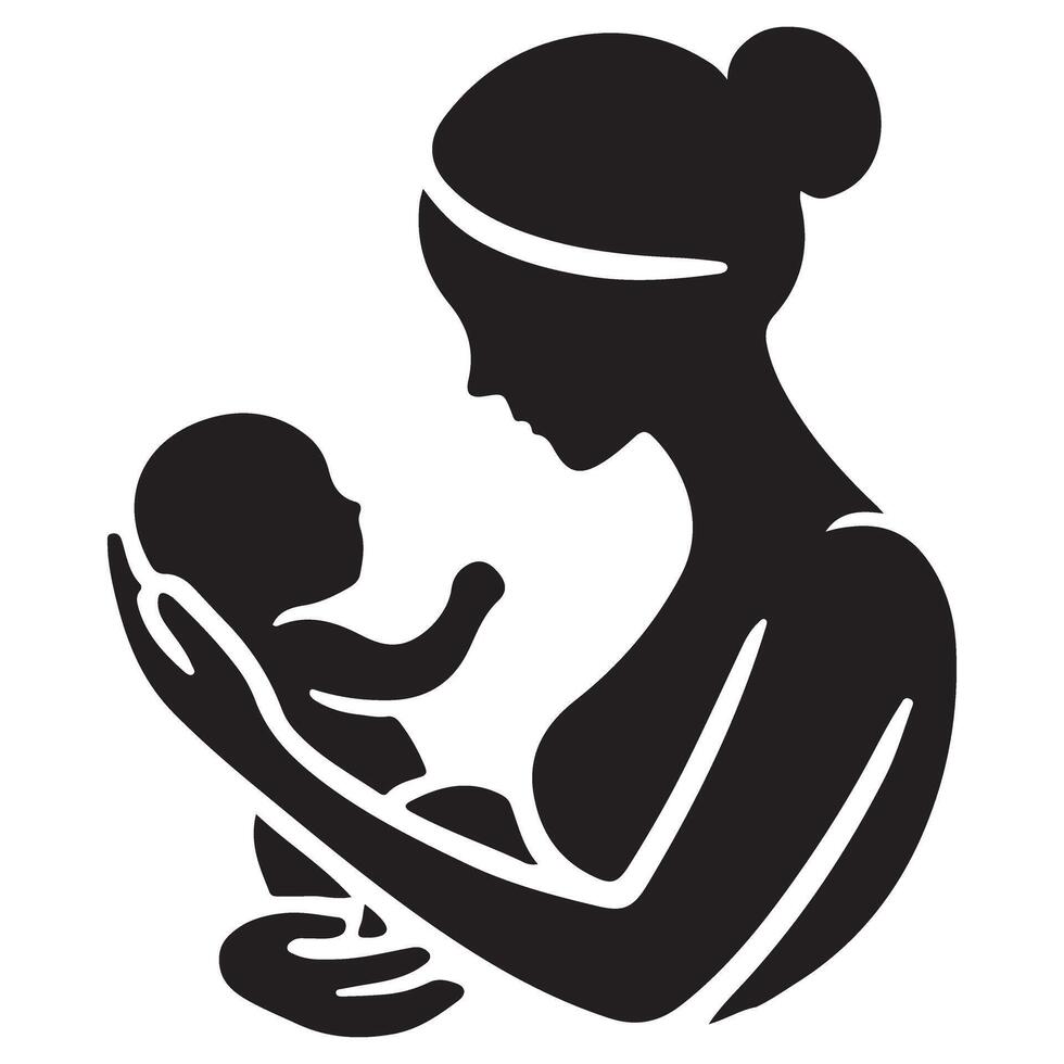 Mother and Baby Silhouette Illustration Showing Tenderness vector
