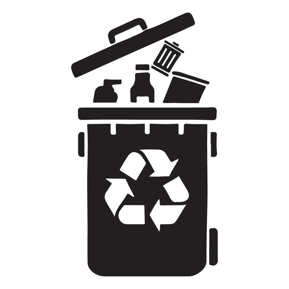 Recycle Bin Overflowing with Trash Silhouette Graphic vector