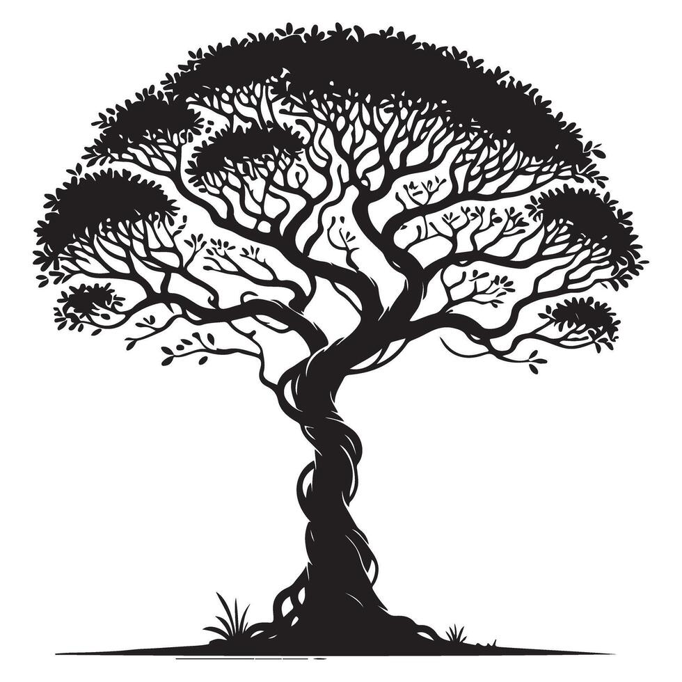 Majestic Silhouette of a Twisted Tree Illustration vector